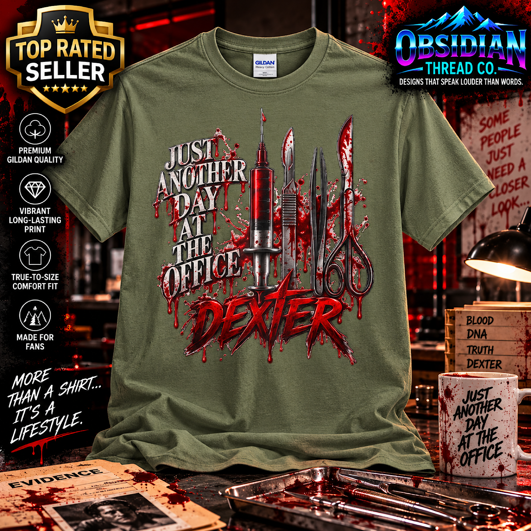 DEXTER RESURRECTION JUST ANOTHER DAY AT OFFICE BLOOD HORROR SERIAL KILLER SHIRT color preview 4