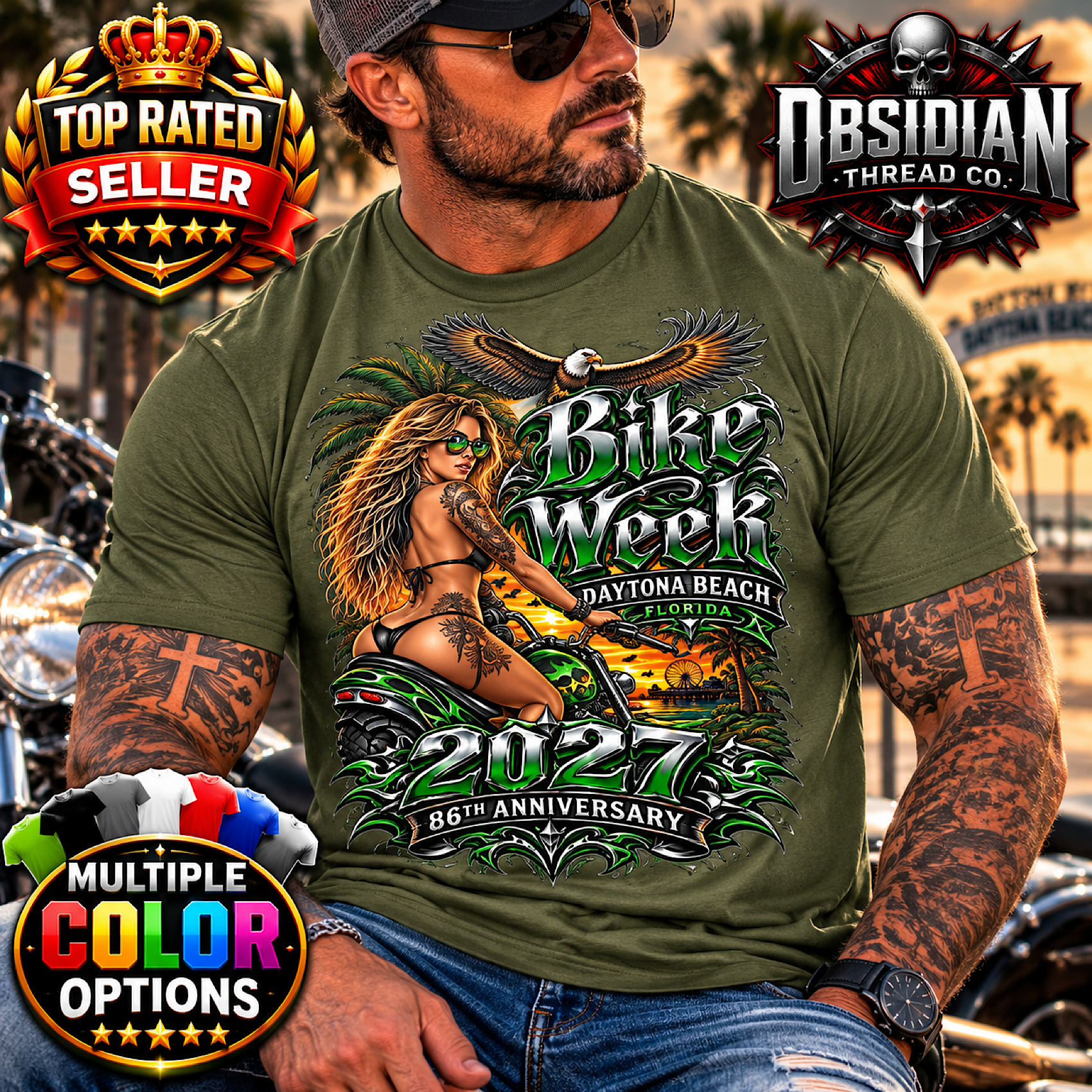 2027 Daytona Bike Week Shirt Florida Motorcycle Rally Biker Gildan No Harley color preview 4