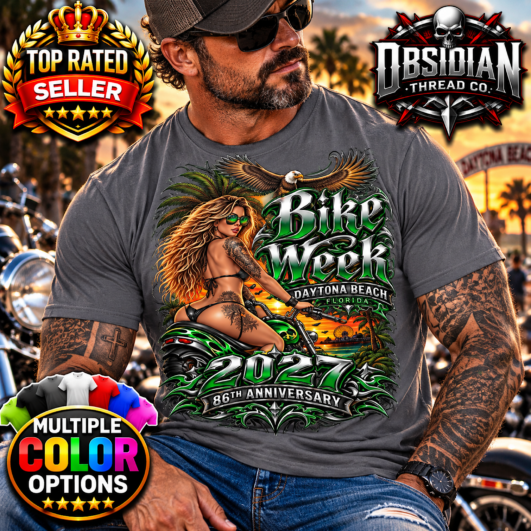 2027 Daytona Bike Week Shirt Florida Motorcycle Rally Biker Gildan No Harley color preview 2