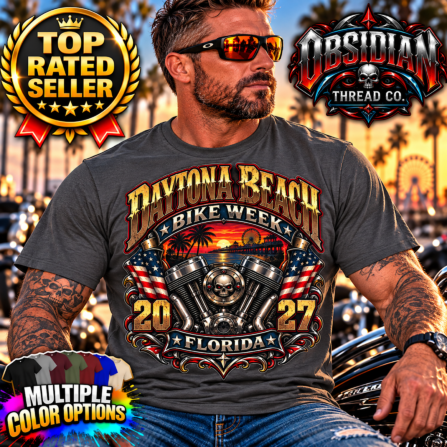 2027 Daytona Bike Week Shirt Florida Motorcycle Rally Biker Tee No Harley color preview 2