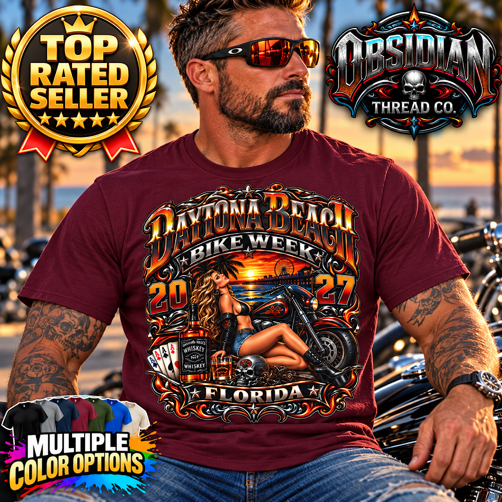 2027 Daytona Bike Week Shirt Florida Motorcycle Rally Biker Tee No Harley color preview 2