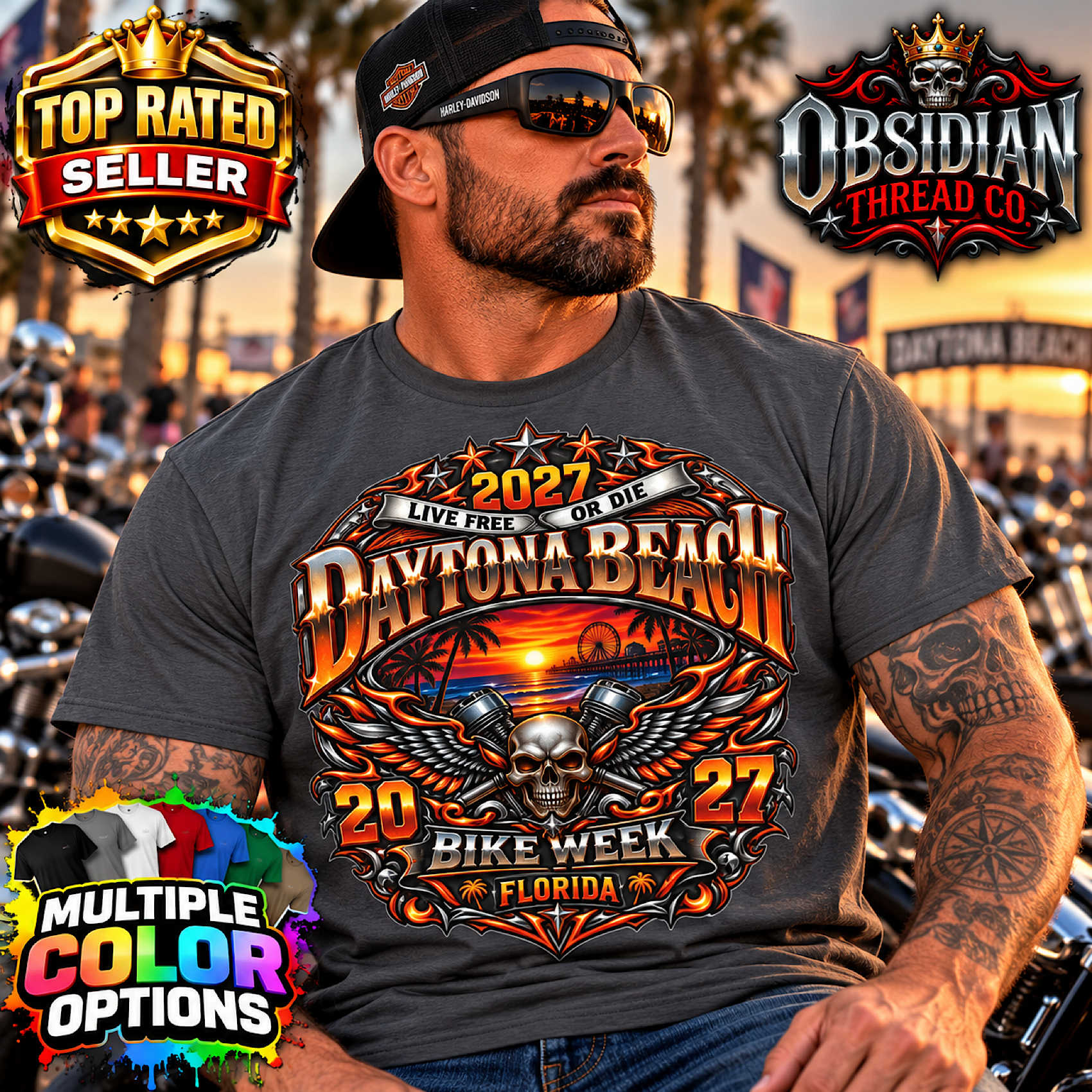 2027 Daytona Bike Week Shirt Florida Motorcycle Rally Biker Tee No Harley color preview 2