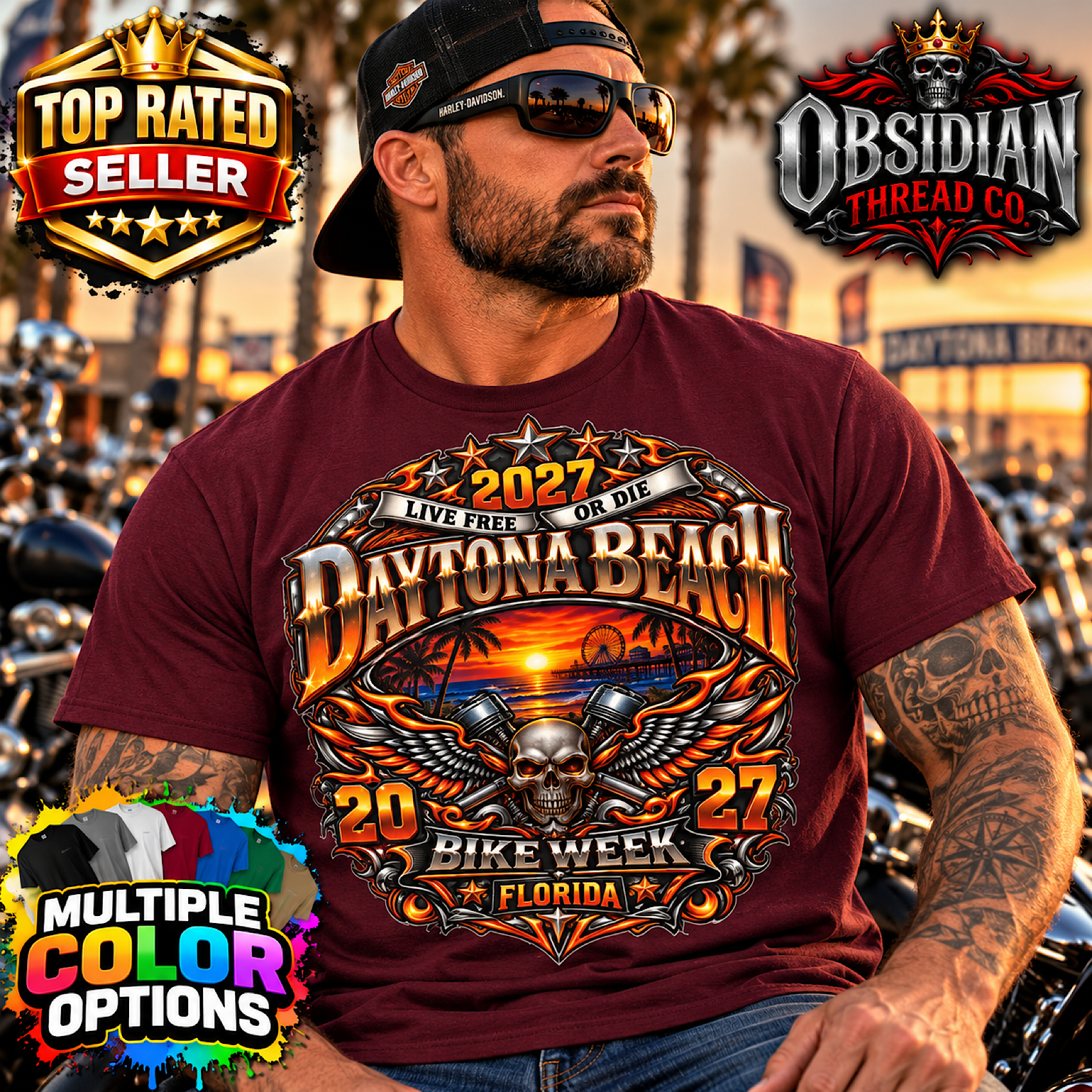 2027 Daytona Bike Week Shirt Florida Motorcycle Rally Biker Tee No Harley color preview 3