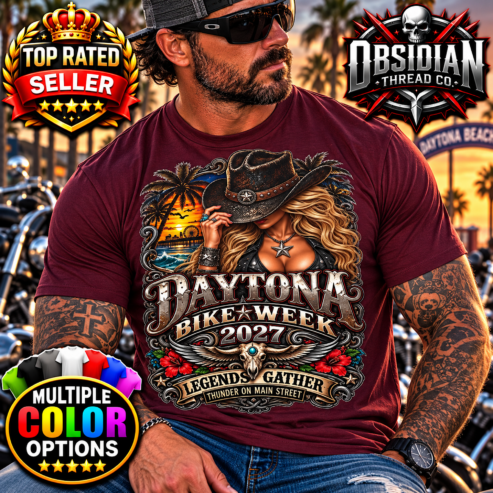 2027 Daytona Bike Week Shirt Florida Biker Motorcycle Rally Tee No Harley color preview 3