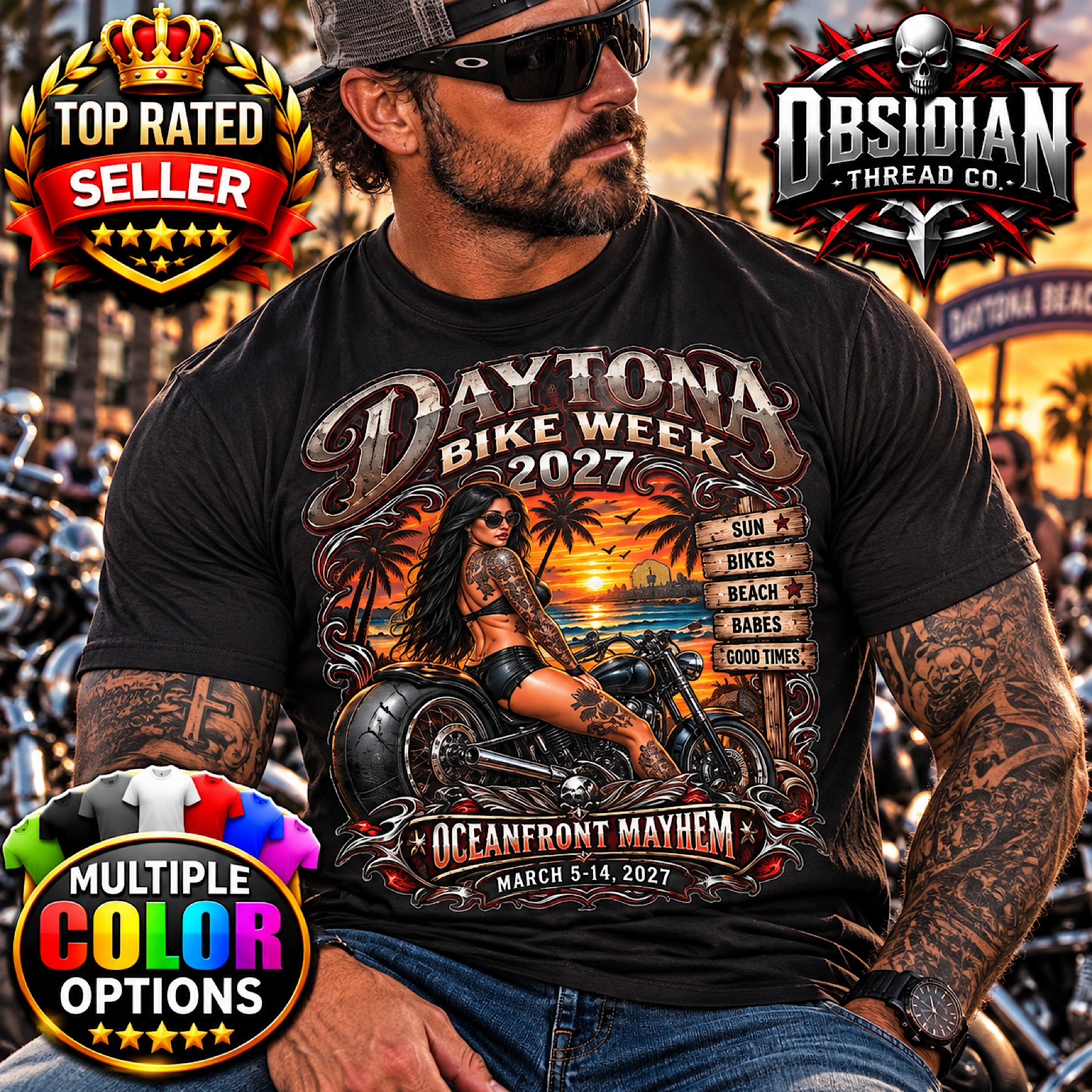 2027 Daytona Bike Week Shirt Florida Motorcycle Rally Biker Tee No Harley color preview 4