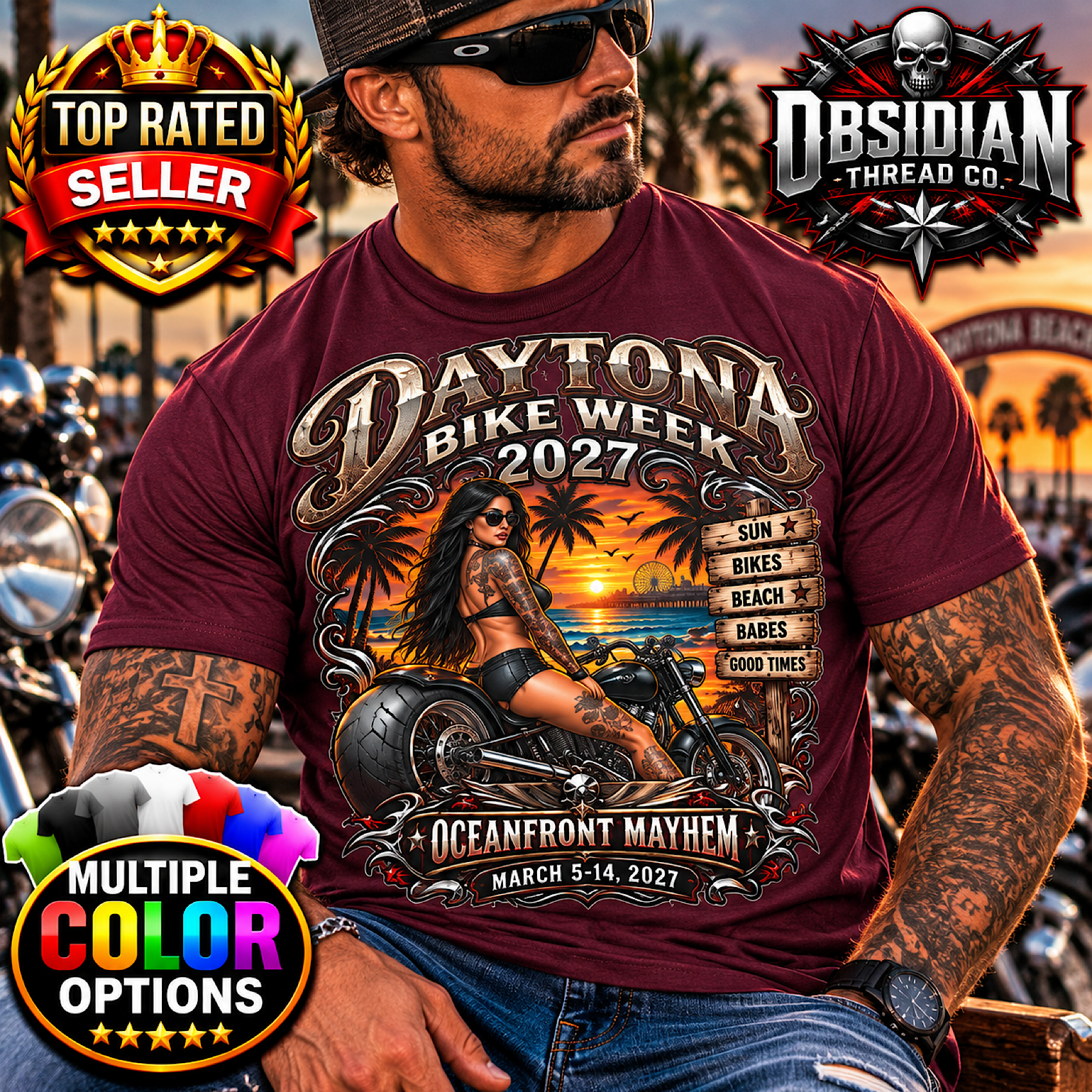 2027 Daytona Bike Week Shirt Florida Motorcycle Rally Biker Tee No Harley color preview 3