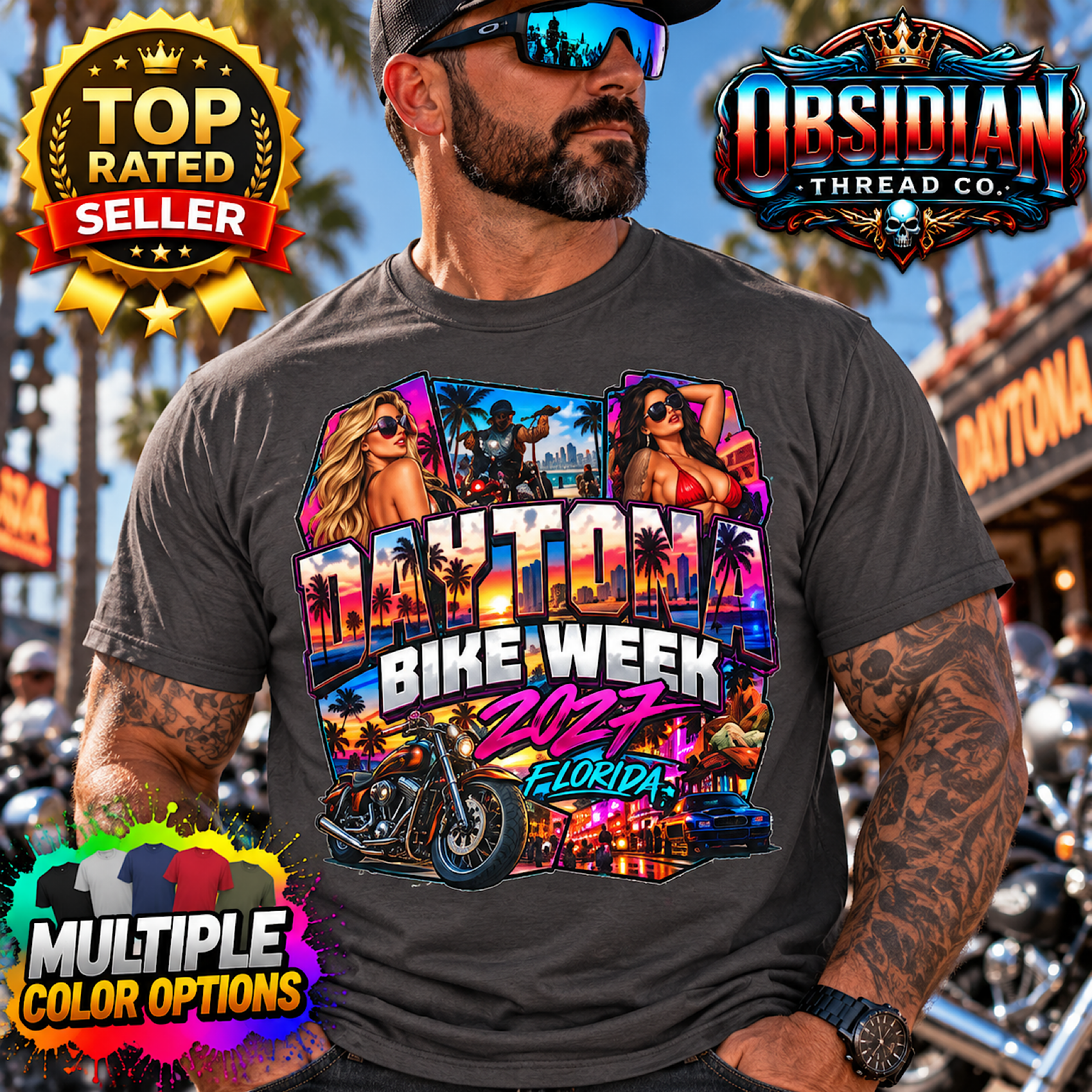 2027 Daytona Bike Week Shirt Florida Motorcycle Rally Biker Tee No Harley color preview 2