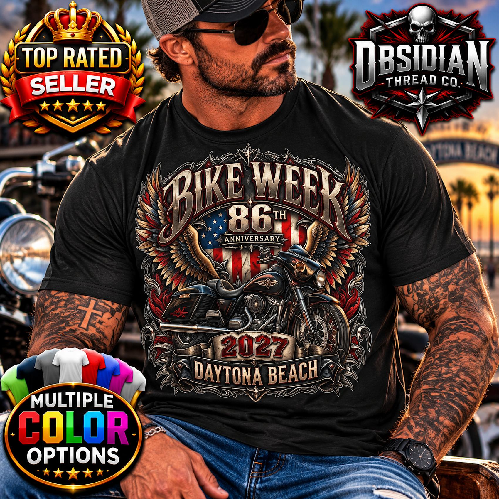 2027 Daytona Bike Week 86th Anniversary Florida Motorcycle Rally Shirt No Harley color preview 4