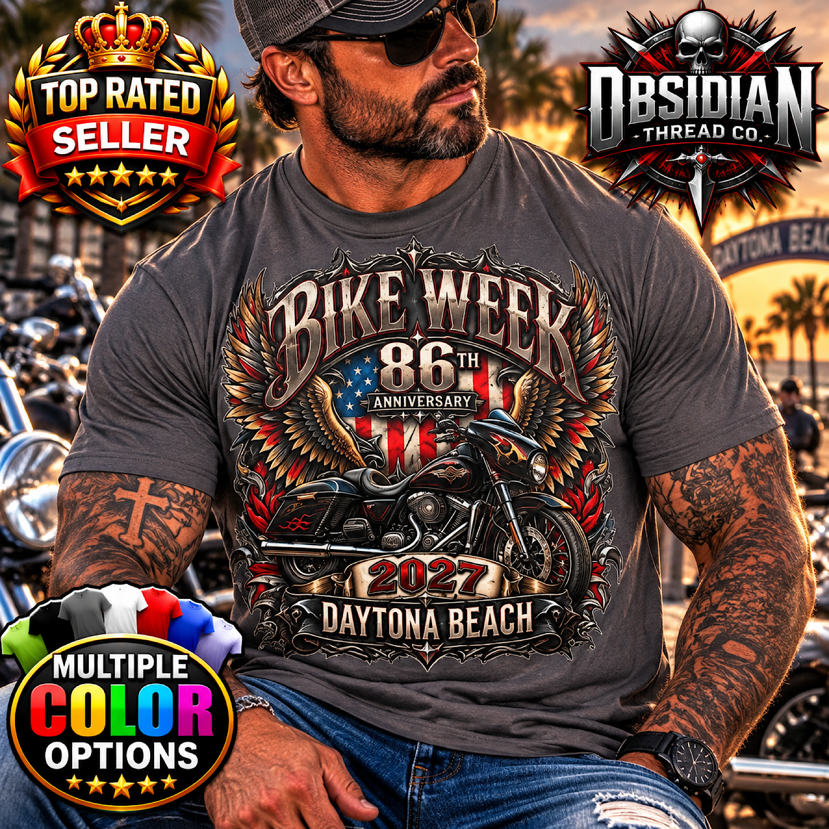 2027 Daytona Bike Week 86th Anniversary Florida Motorcycle Rally Shirt No Harley color preview 2