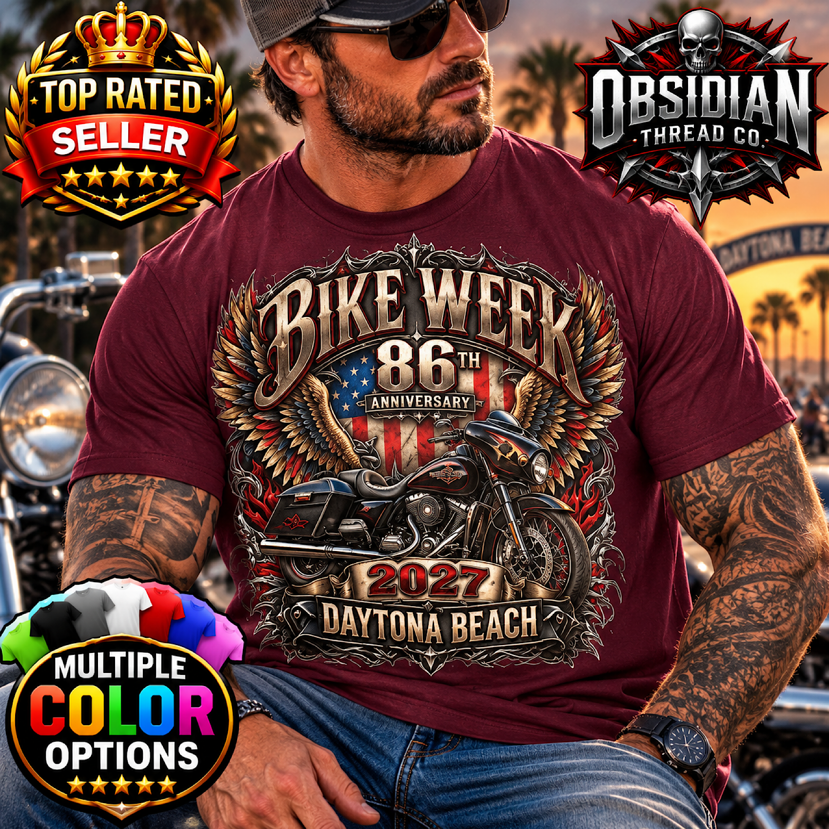 2027 Daytona Bike Week 86th Anniversary Florida Motorcycle Rally Shirt No Harley color preview 3
