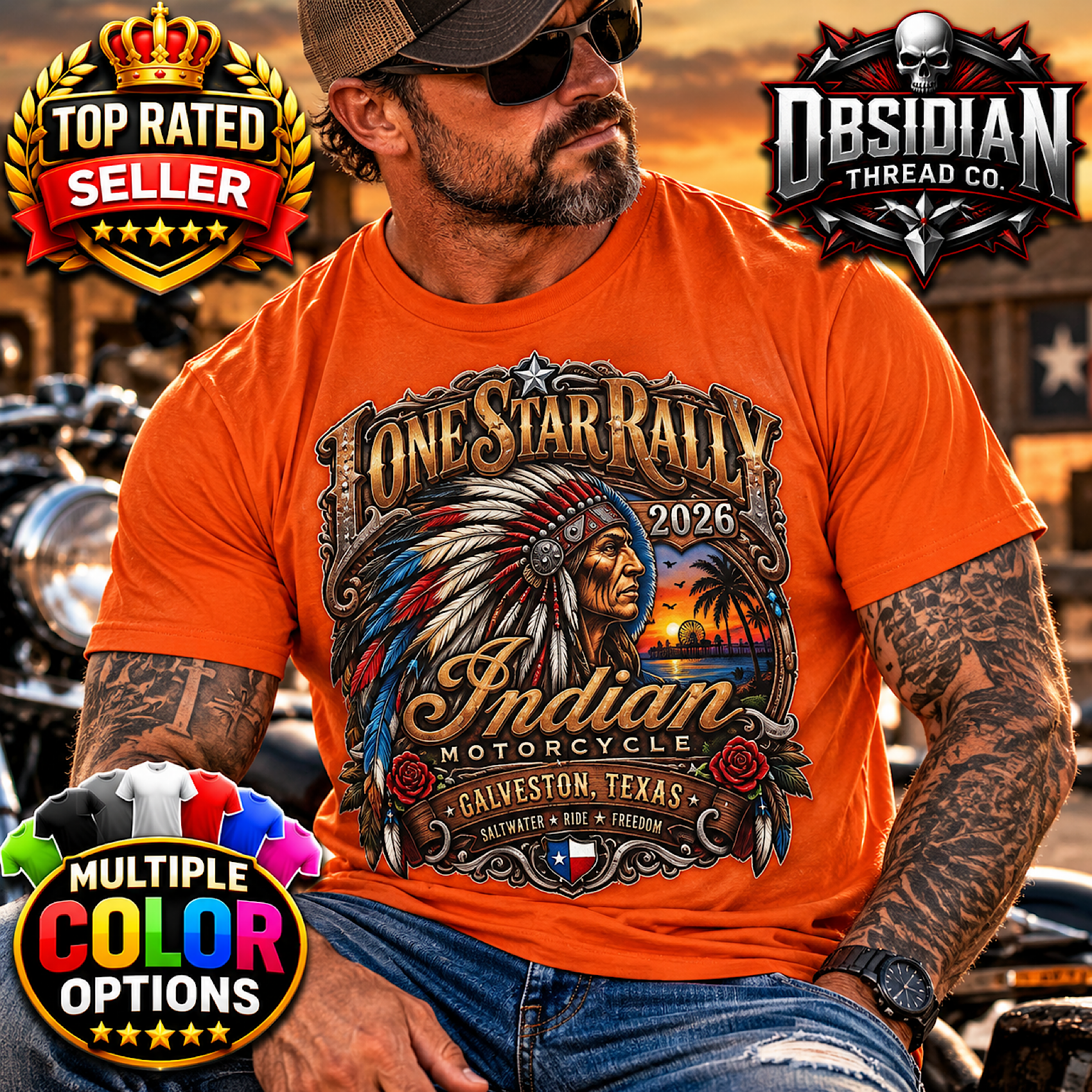 Lone Star Rally 2026 Galveston Texas Motorcycle Biker Rally Shirt Indian Harley color preview 3
