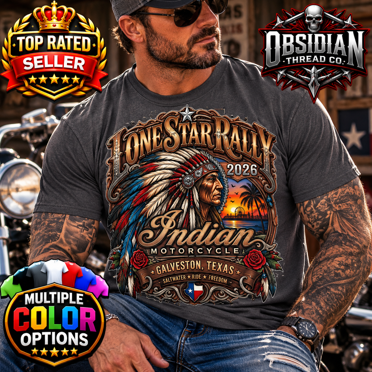 Lone Star Rally 2026 Galveston Texas Motorcycle Biker Rally Shirt Indian Harley color preview 2