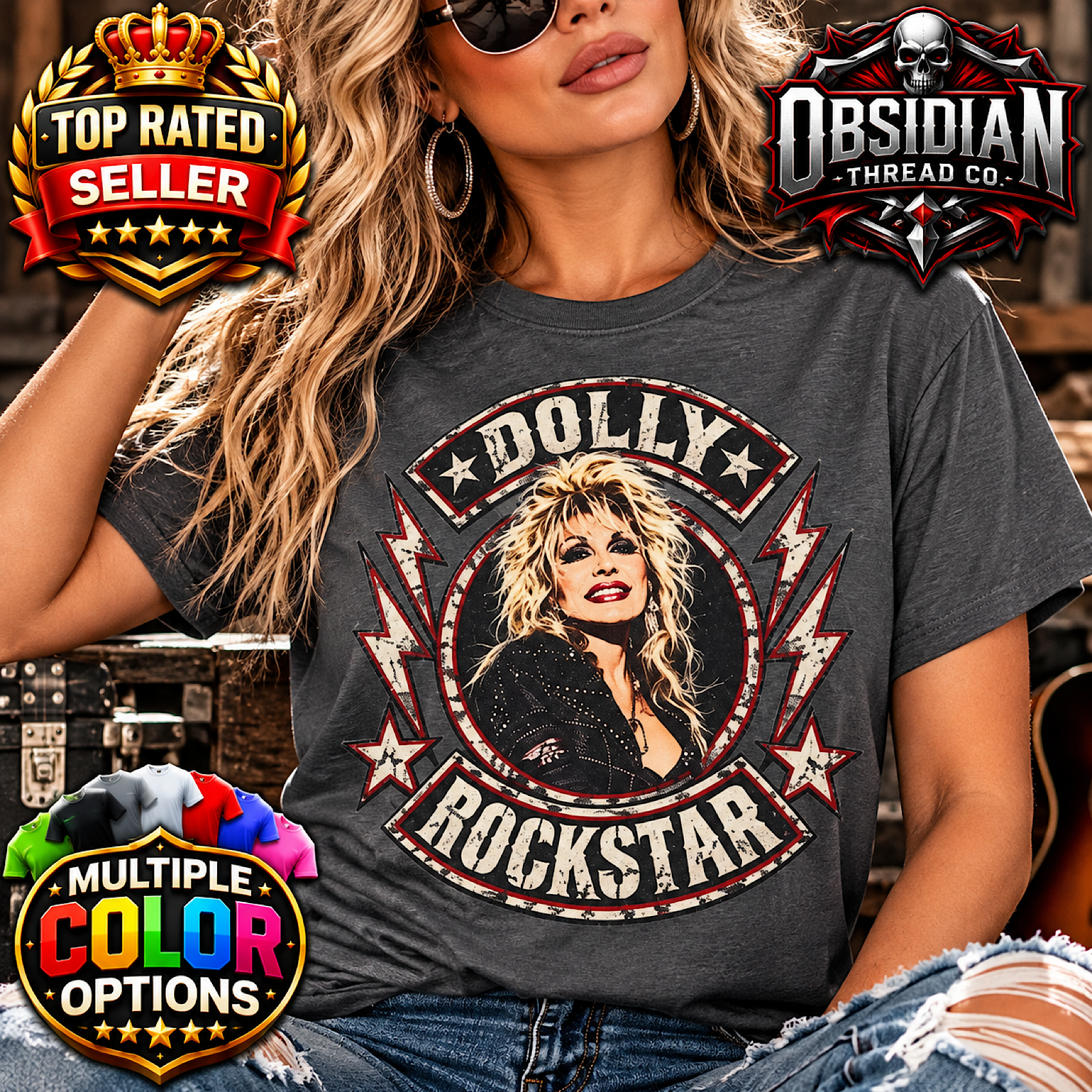DOLLY PARTON ROCKSTAR VINTAGE RETRO DOLLYWOOD NASHVILLE TRIBUTE UNISEX SHIRT color preview 2