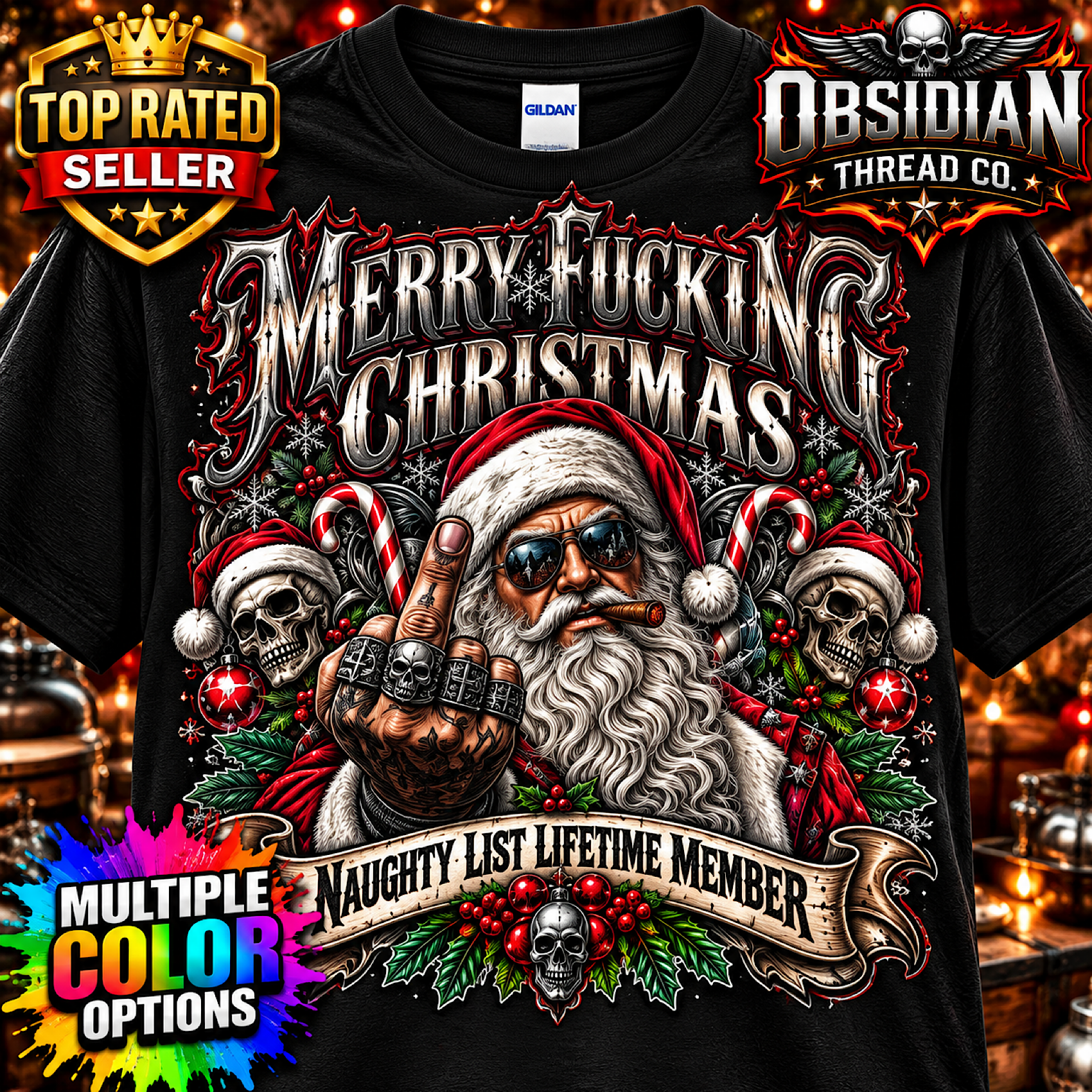 Biker Santa Christmas Skull Metal Motorcycle Funny Xmas Shirt No Harley product preview