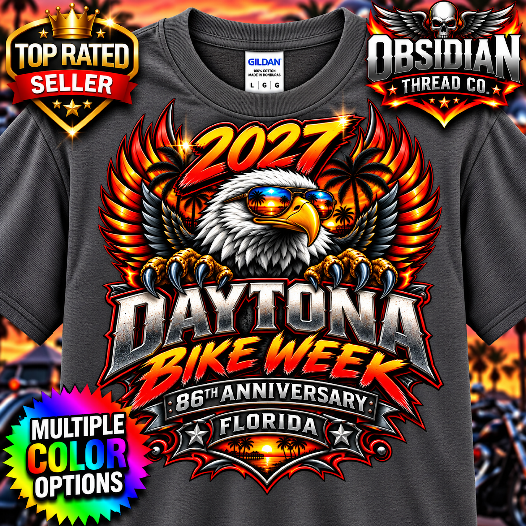 2027 Daytona Bike Week 86th Anniversary Eagle Florida Biker Shirt No Harley color preview 2