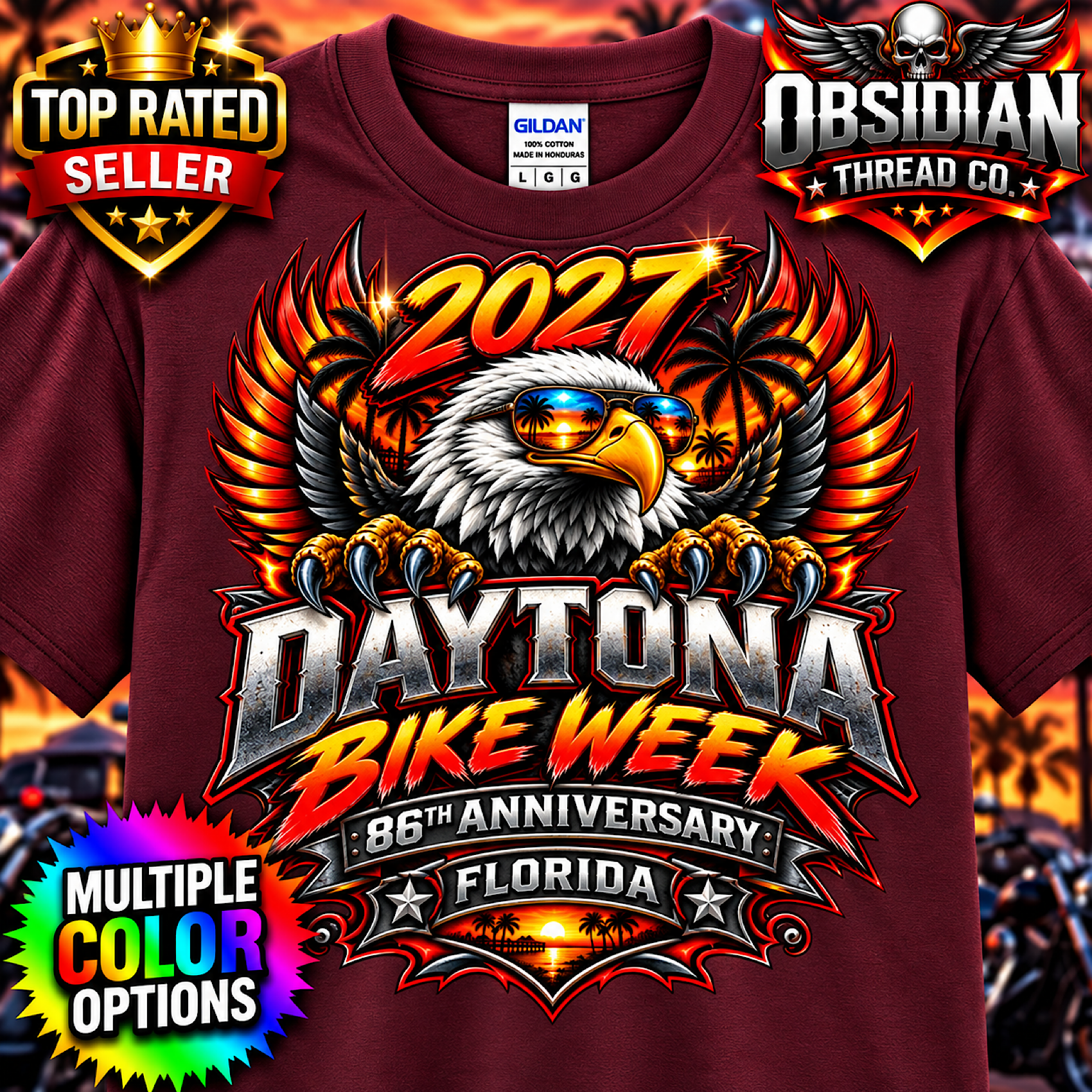 2027 Daytona Bike Week 86th Anniversary Eagle Florida Biker Shirt No Harley color preview 4