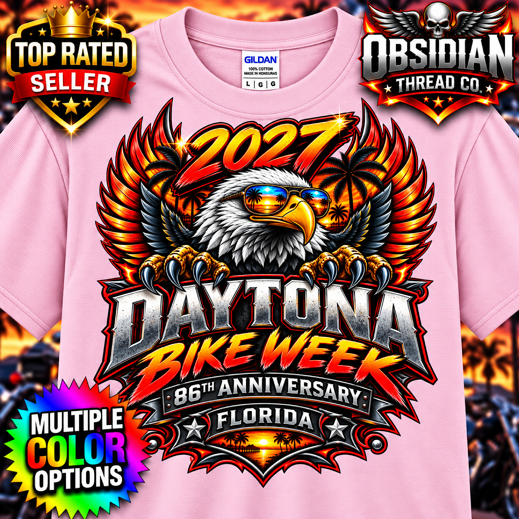 2027 Daytona Bike Week 86th Anniversary Eagle Florida Biker Shirt No Harley color preview 3