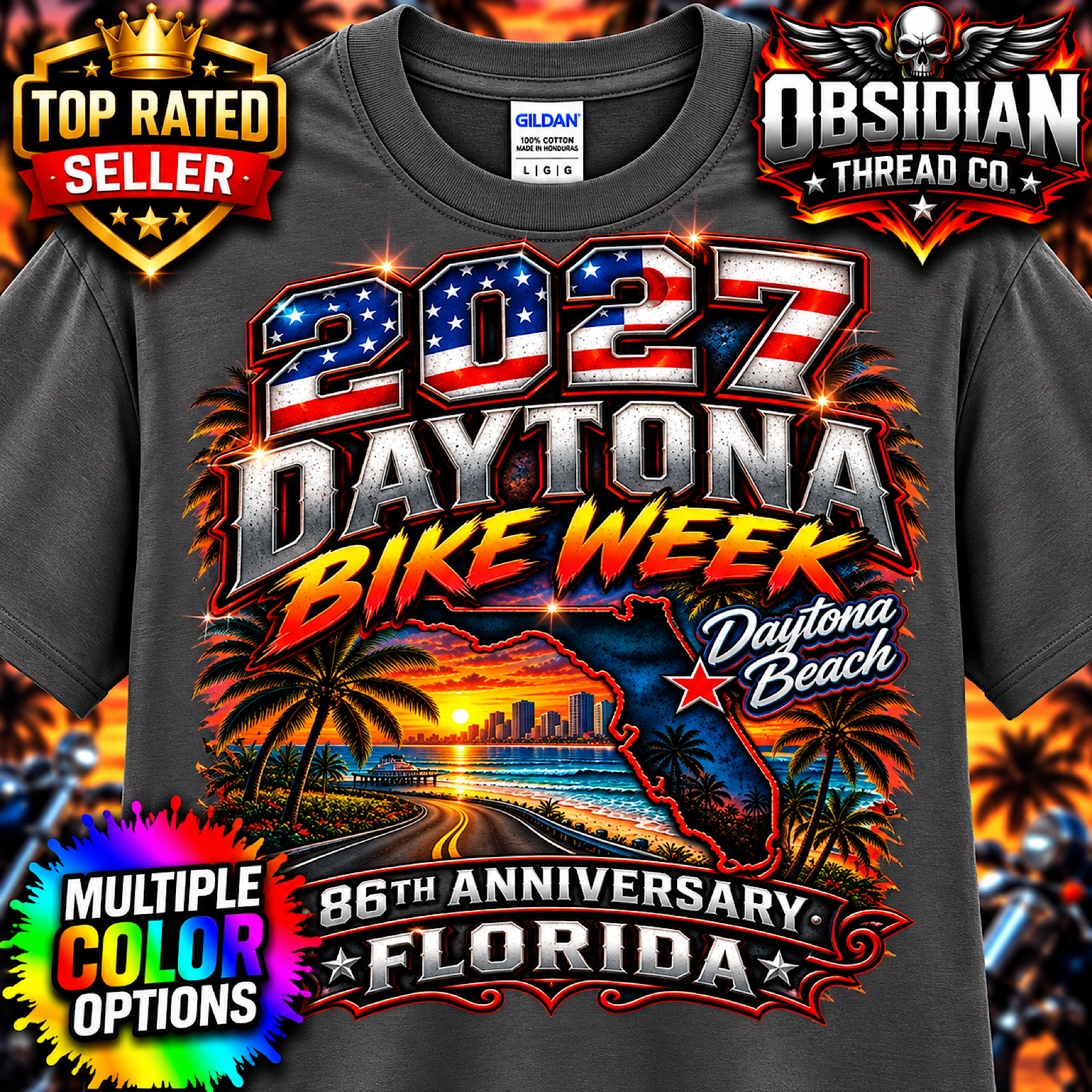 2027 Daytona Bike Week 86th Anniversary Florida Motorcycle Shirt No Harley color preview 2