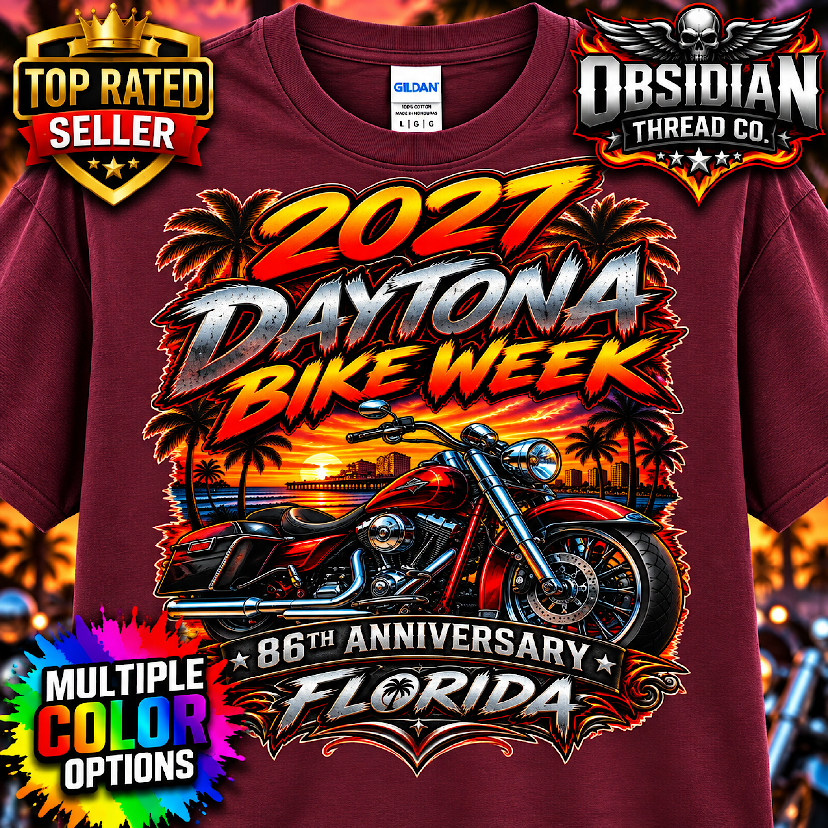 2027 Daytona Bike Week 86th Anniversary Florida Motorcycle Shirt No Harley color preview 3