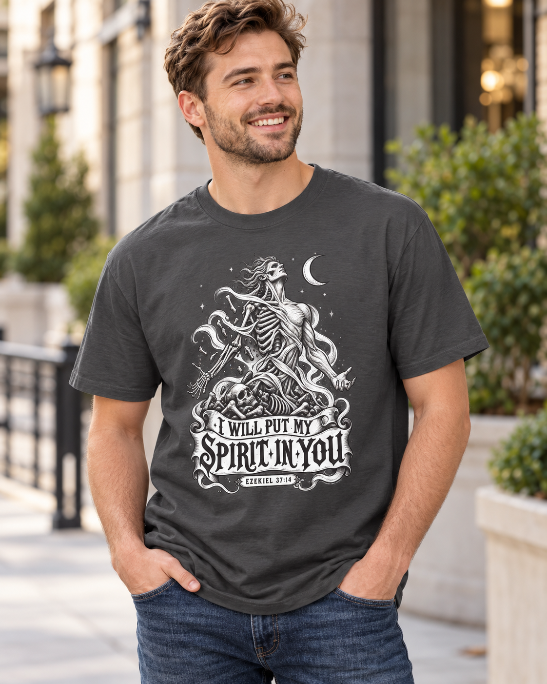 I Will Put My Spirit In You T-shirt | Skeleton Woman Moon Illustration: other