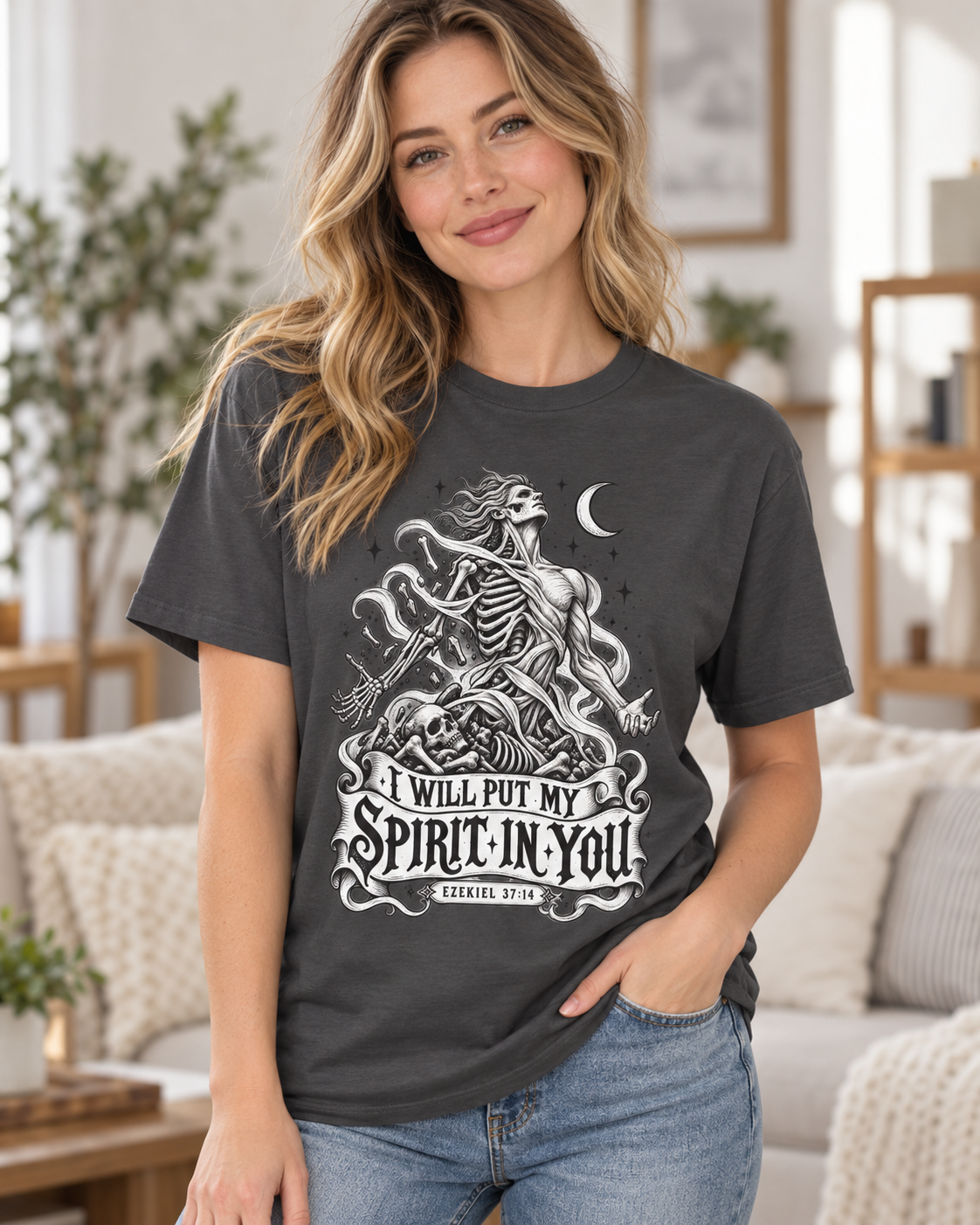 I Will Put My Spirit In You T-shirt | Skeleton Woman Moon Illustration: other