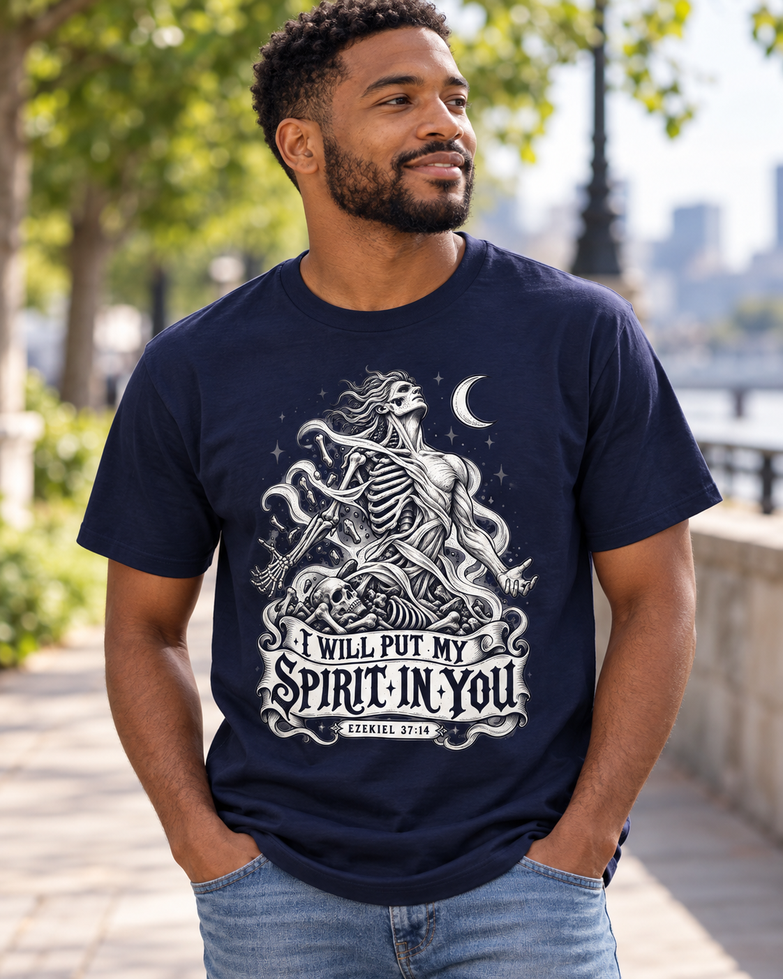 I Will Put My Spirit In You T-shirt | Skeleton Woman Moon Illustration: other