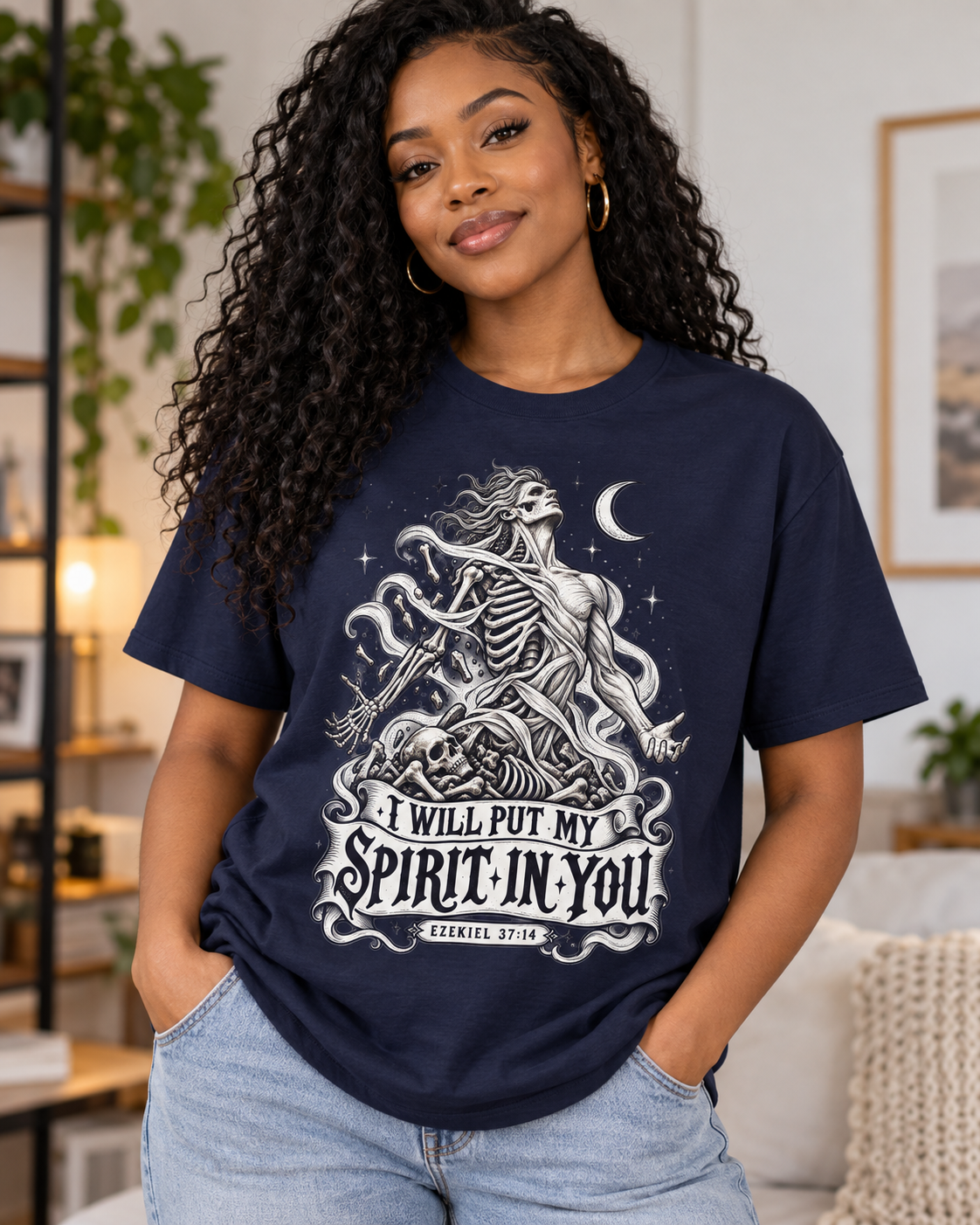 I Will Put My Spirit In You T-shirt | Skeleton Woman Moon Illustration: other