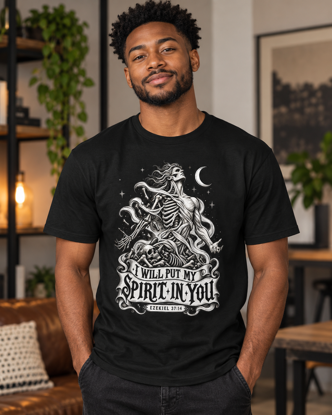 I Will Put My Spirit In You T-shirt | Skeleton Woman Moon Illustration: other