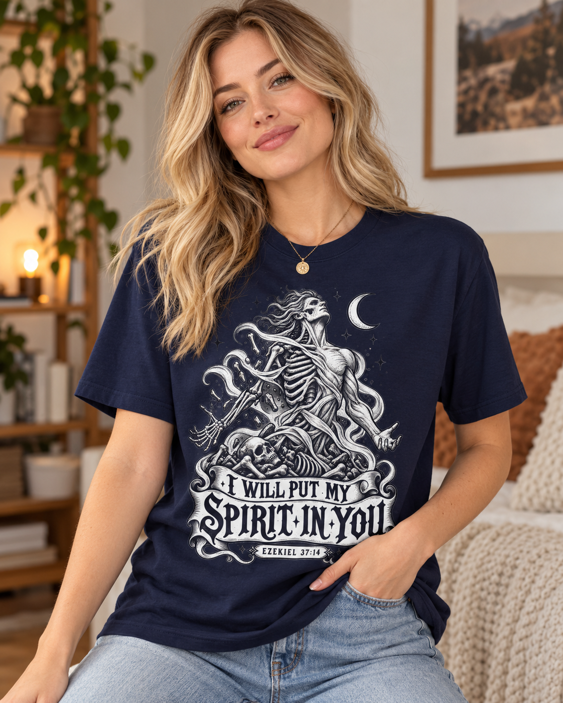 I Will Put My Spirit In You T-shirt | Skeleton Woman Moon Illustration: other