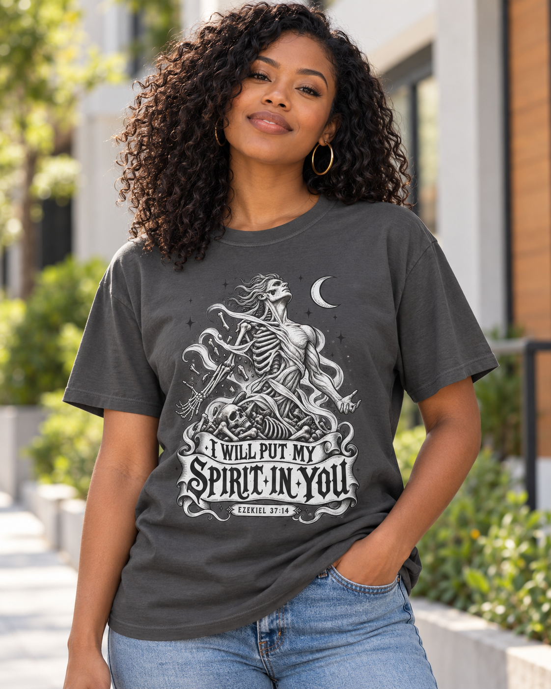 I Will Put My Spirit In You T-shirt | Skeleton Woman Moon Illustration: other