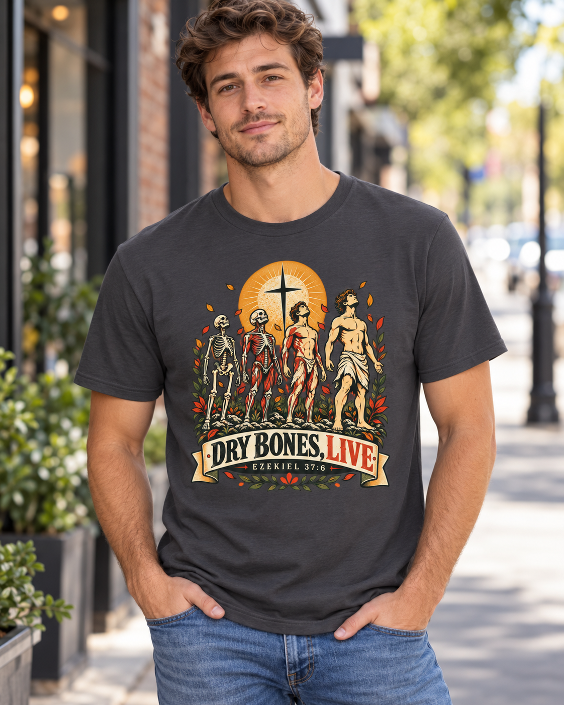 Dry Bones Live graphic tee | Resurrection skeletons cross illustration: other