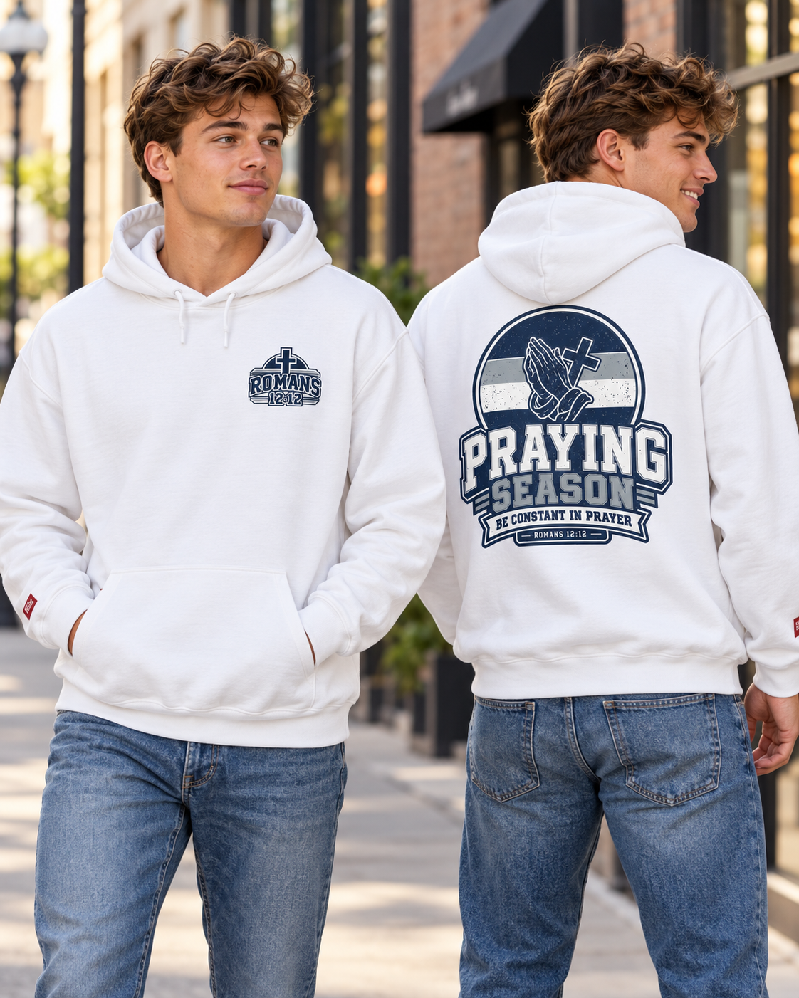 Praying Season hoodie | Navy/silver/white| Romans 12:12 Christian sweatshirt: other