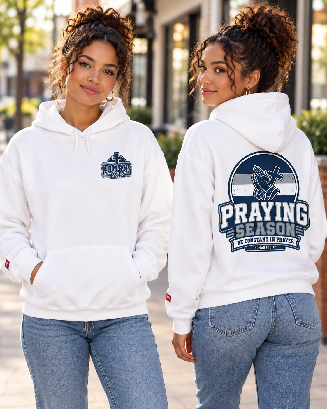 Praying Season hoodie | Navy/silver/white| Romans 12:12 Christian sweatshirt: other