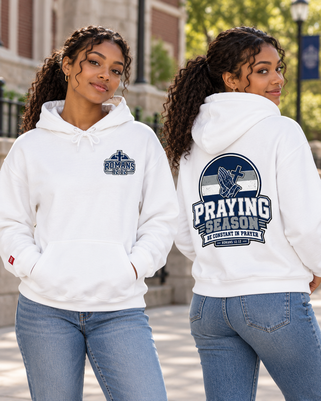 Praying Season hoodie | Navy/silver/white| Romans 12:12 Christian sweatshirt: other