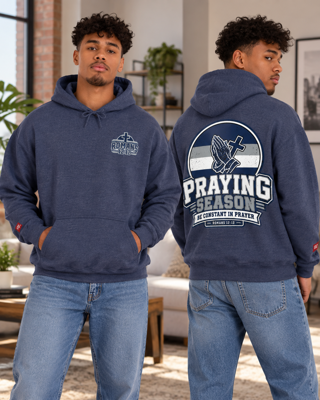 Praying Season hoodie | Navy/silver/white| Romans 12:12 Christian sweatshirt: other
