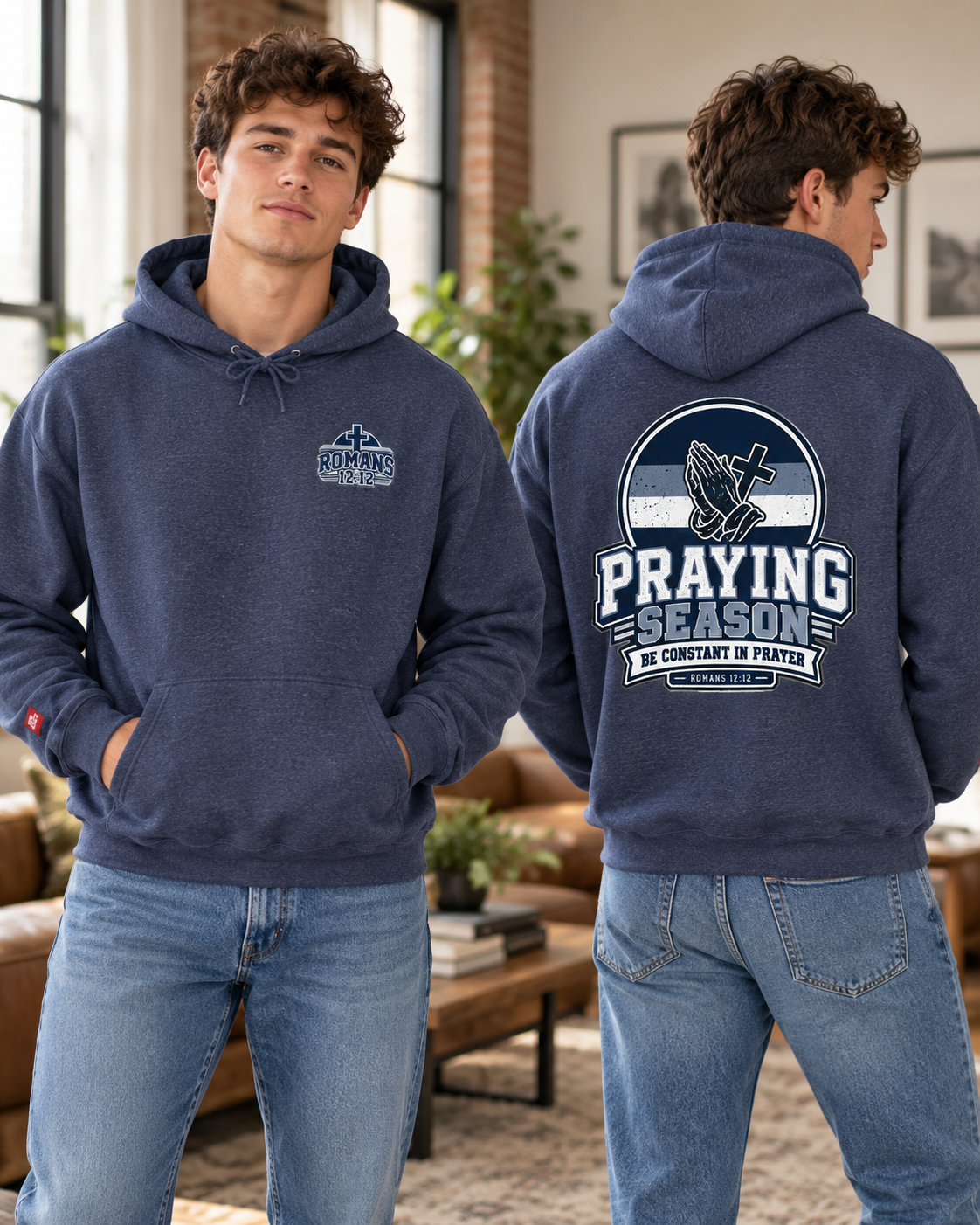 Praying Season hoodie | Navy/silver/white| Romans 12:12 Christian sweatshirt: other