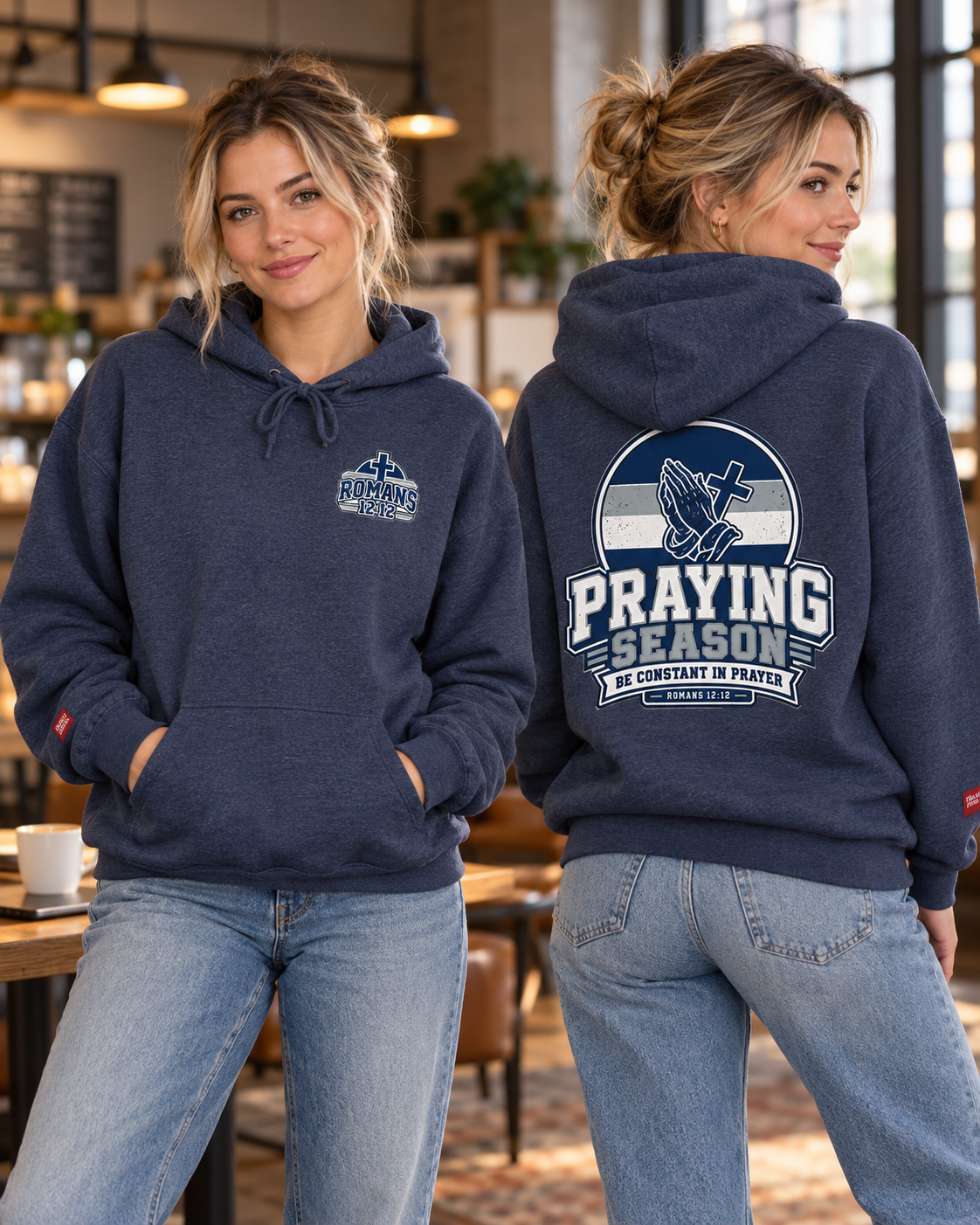 Praying Season hoodie | Navy/silver/white| Romans 12:12 Christian sweatshirt: other