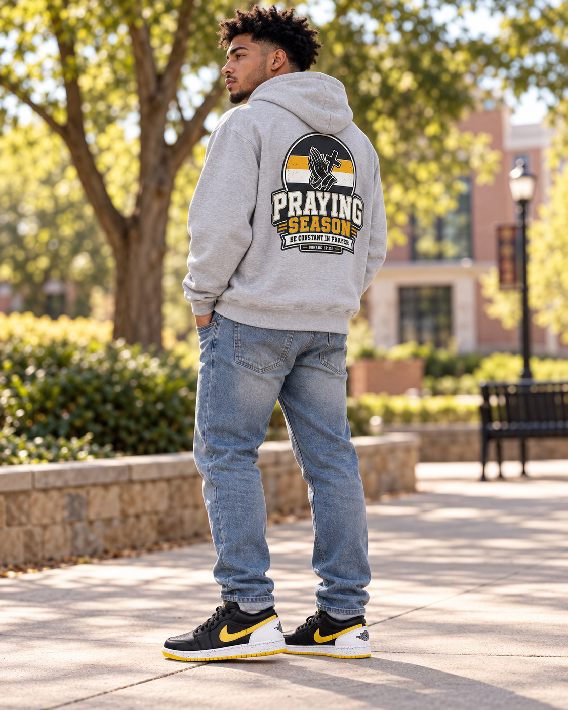 Praying Season Hoodie | Yellow/Black | Dove & Cross Graphic Hoodie, Faith Sweatshirt: other