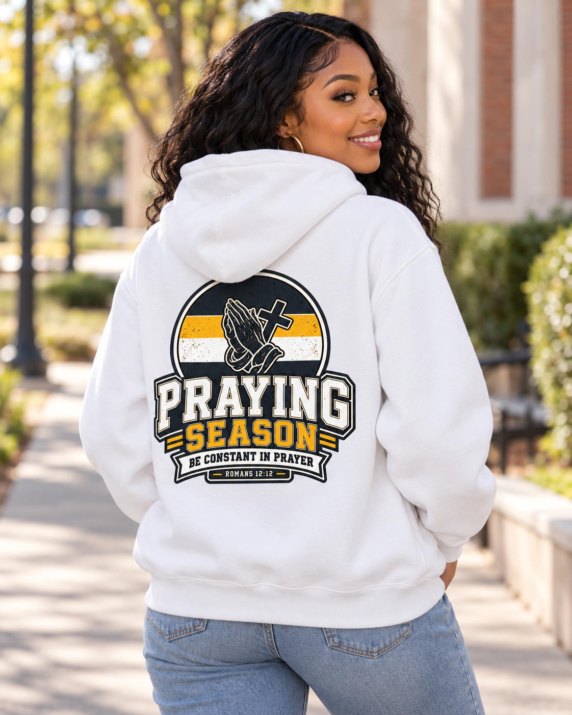 Praying Season Hoodie | Yellow/Black | Dove & Cross Graphic Hoodie, Faith Sweatshirt: other