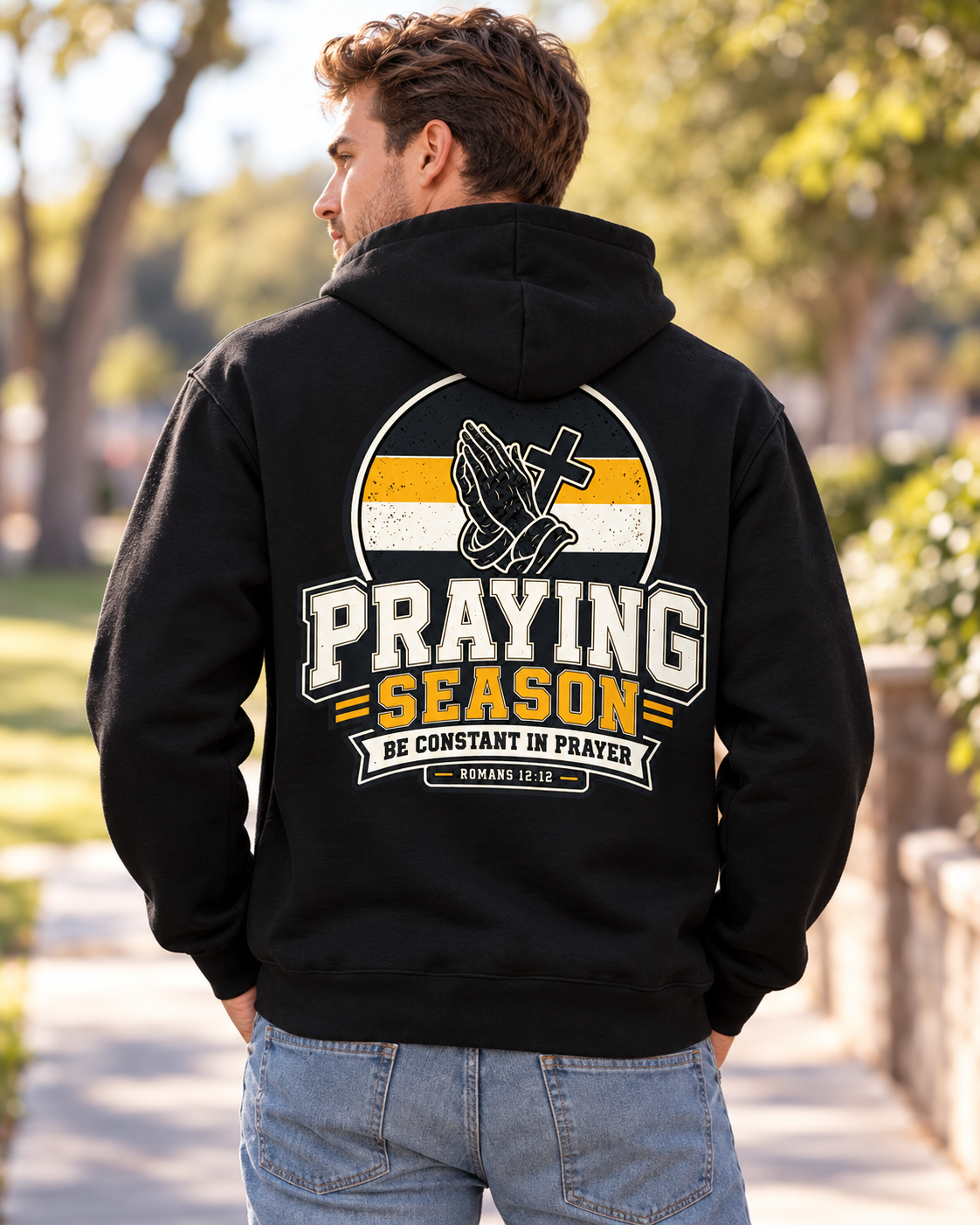 Praying Season Hoodie | Yellow/Black | Dove & Cross Graphic Hoodie, Faith Sweatshirt: other