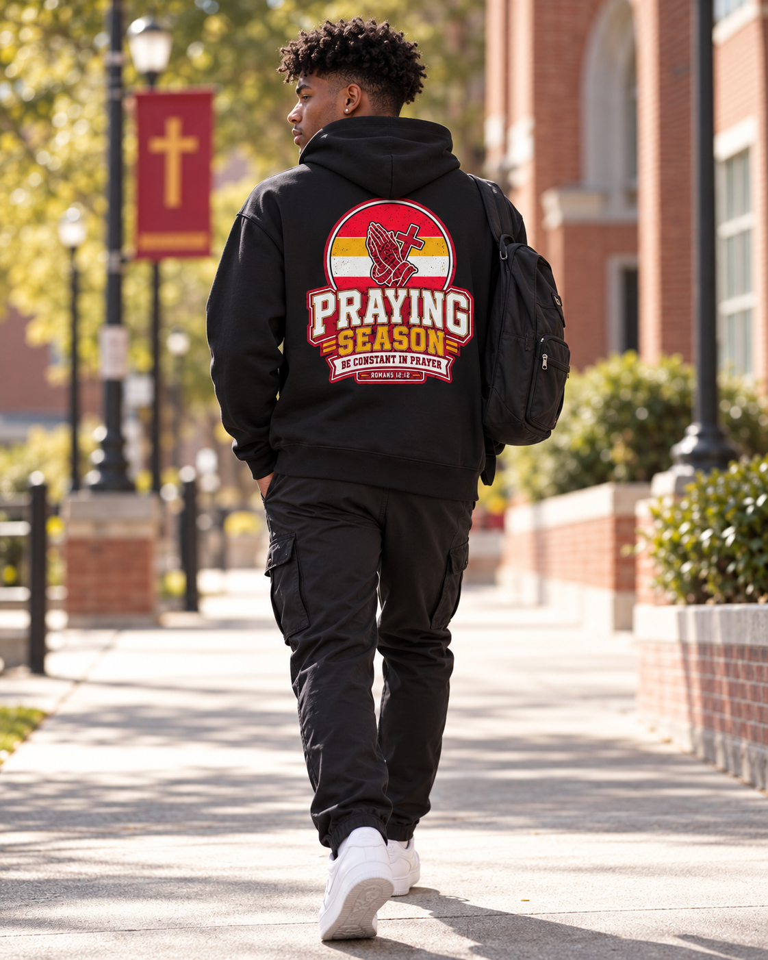 Praying Season hoodie |Red/ Yellow | Christian Romans 12:12 design: other