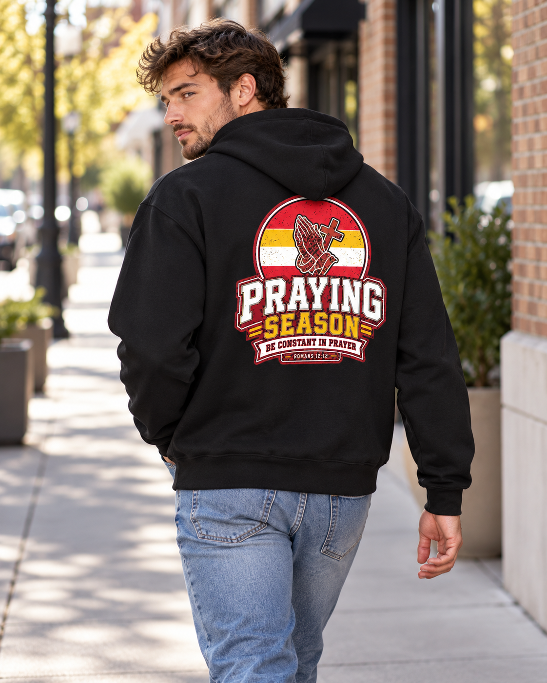 Praying Season hoodie |Red/ Yellow | Christian Romans 12:12 design: other