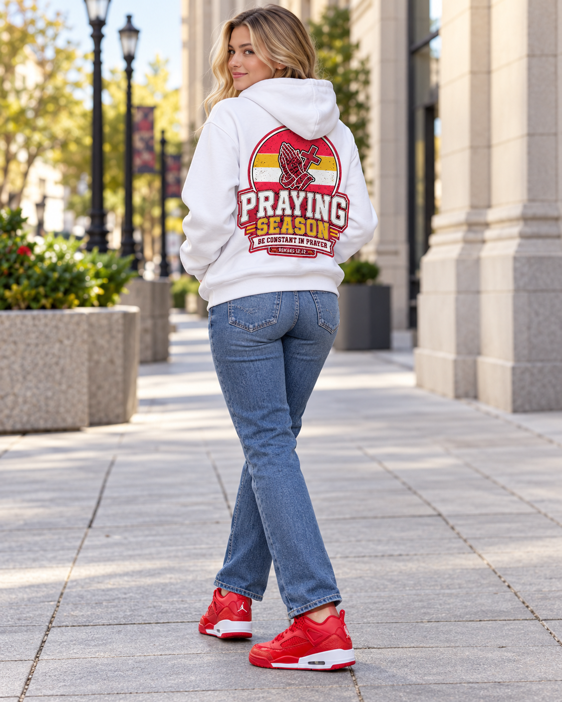 Praying Season hoodie |Red/ Yellow | Christian Romans 12:12 design: other