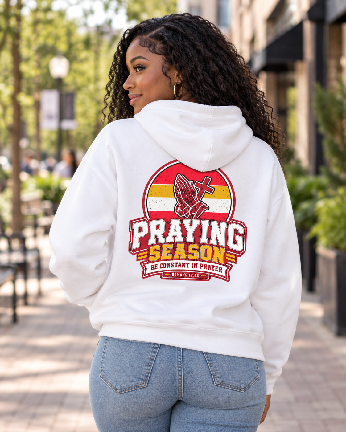 Praying Season hoodie |Red/ Yellow | Christian Romans 12:12 design: other