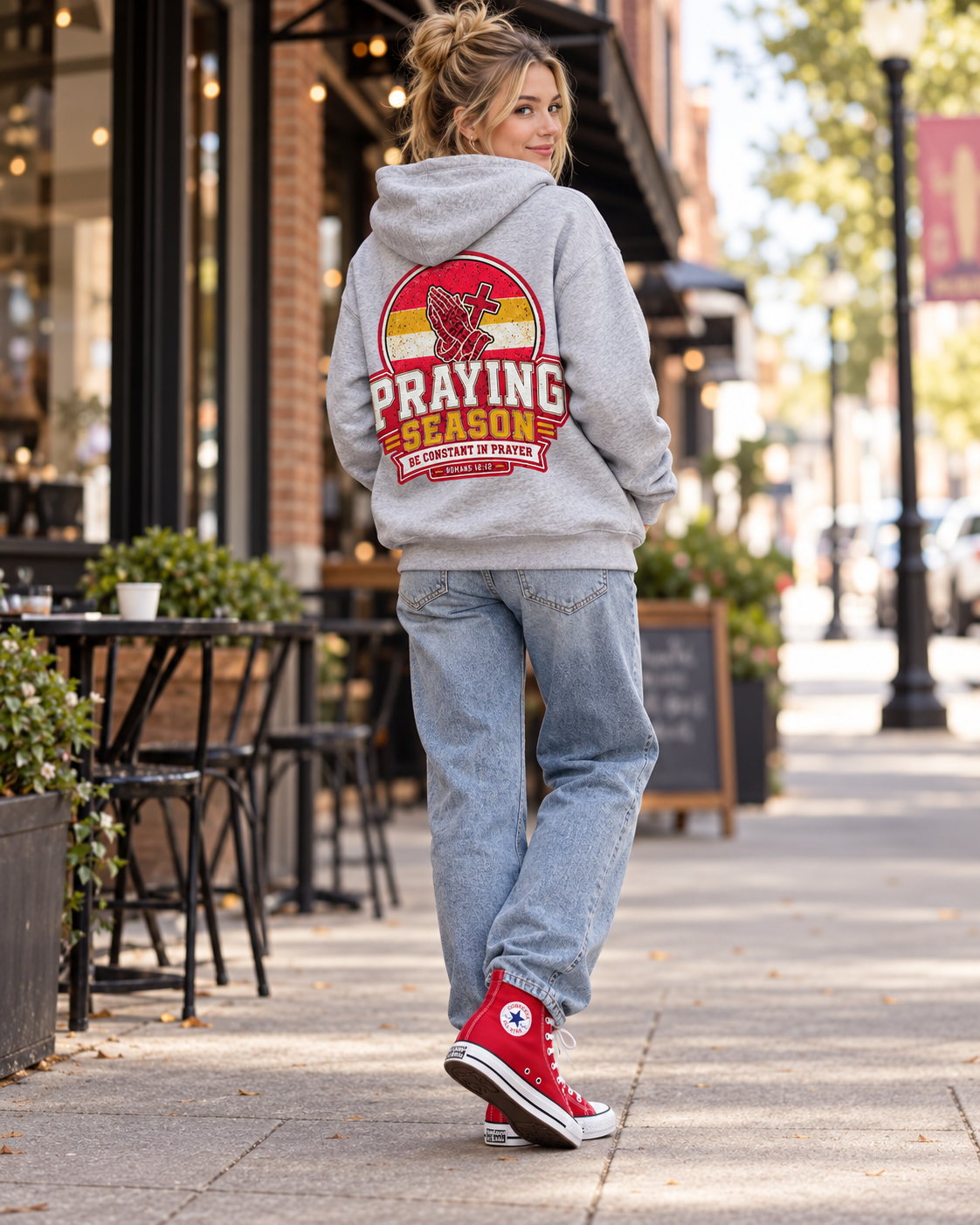 Praying Season hoodie |Red/ Yellow | Christian Romans 12:12 design: other