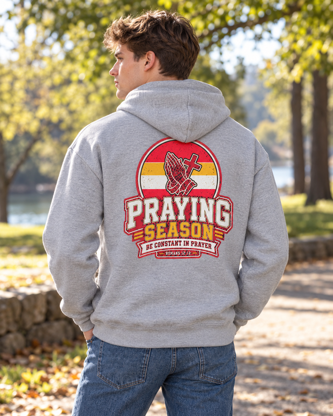 Praying Season hoodie |Red/ Yellow | Christian Romans 12:12 design: other