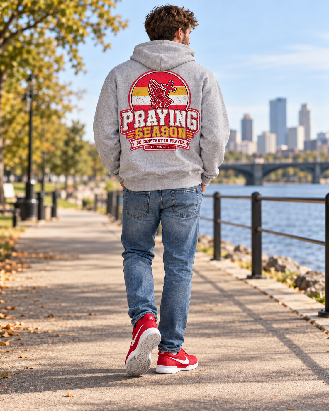 Praying Season hoodie |Red/ Yellow | Christian Romans 12:12 design: other