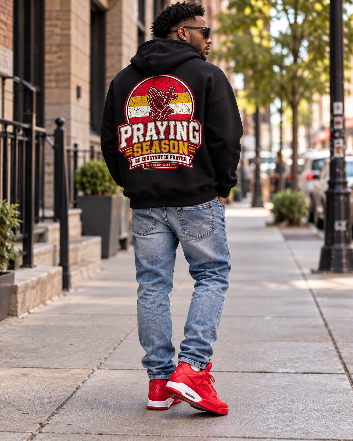 Praying Season hoodie |Red/ Yellow | Christian Romans 12:12 design: other