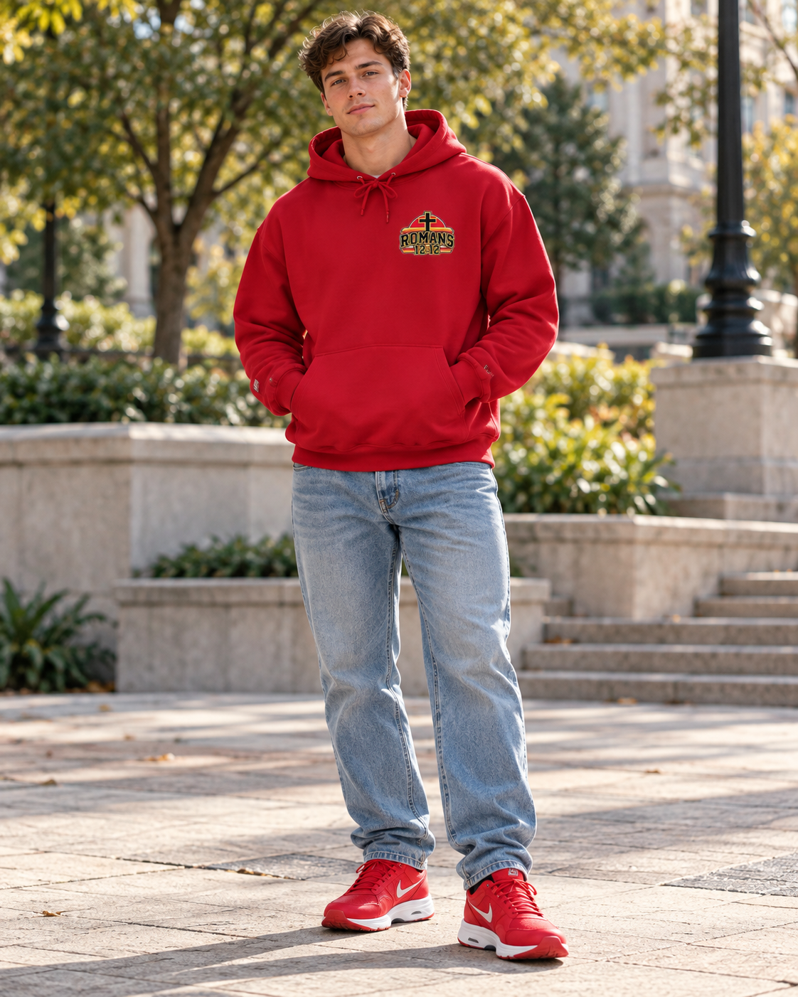 Praying Season hoodie |Red/ Yellow | Christian Romans 12:12 design: other