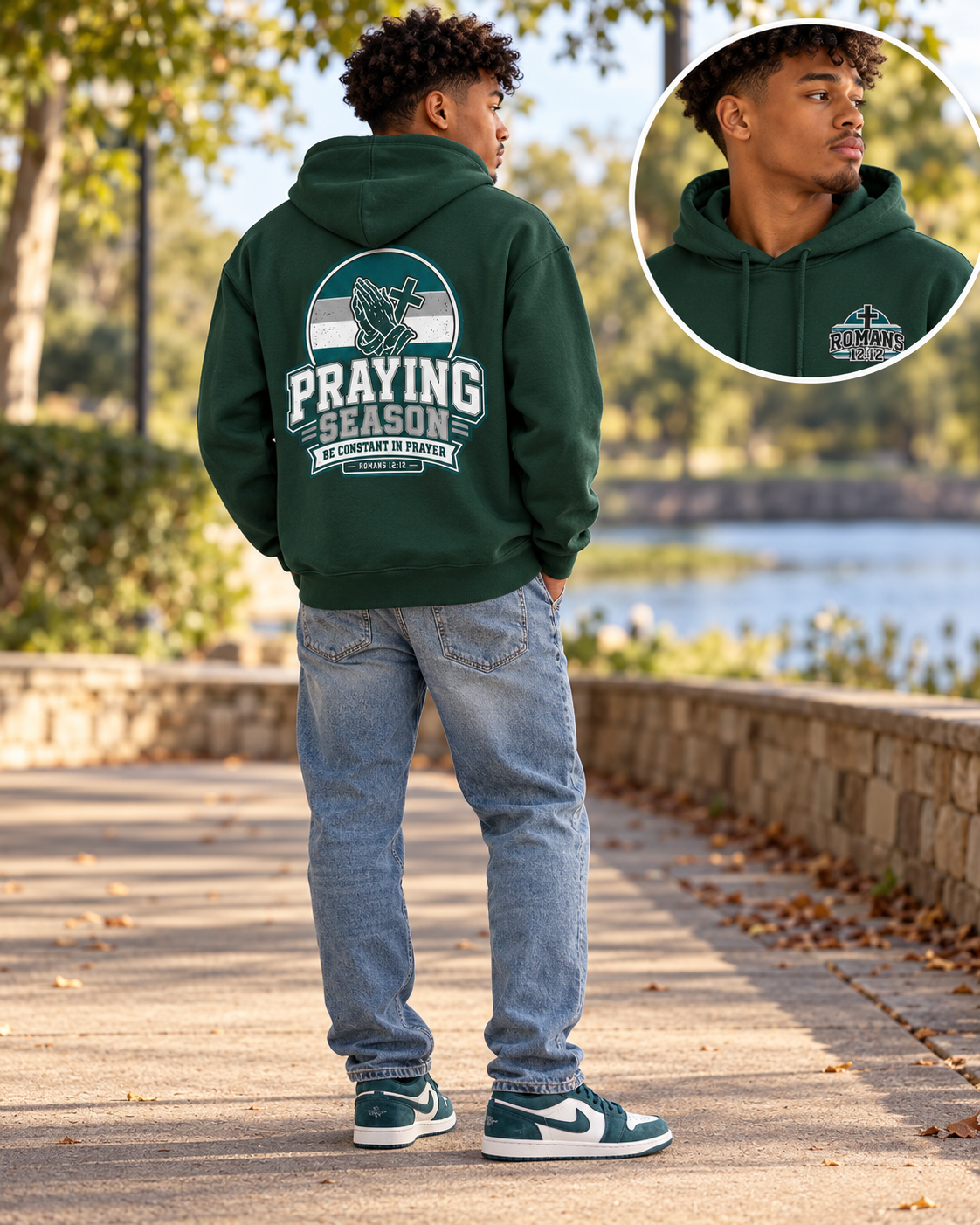 Praying Season hoodie | Green/Silver | Faith Christian sweatshirt: other